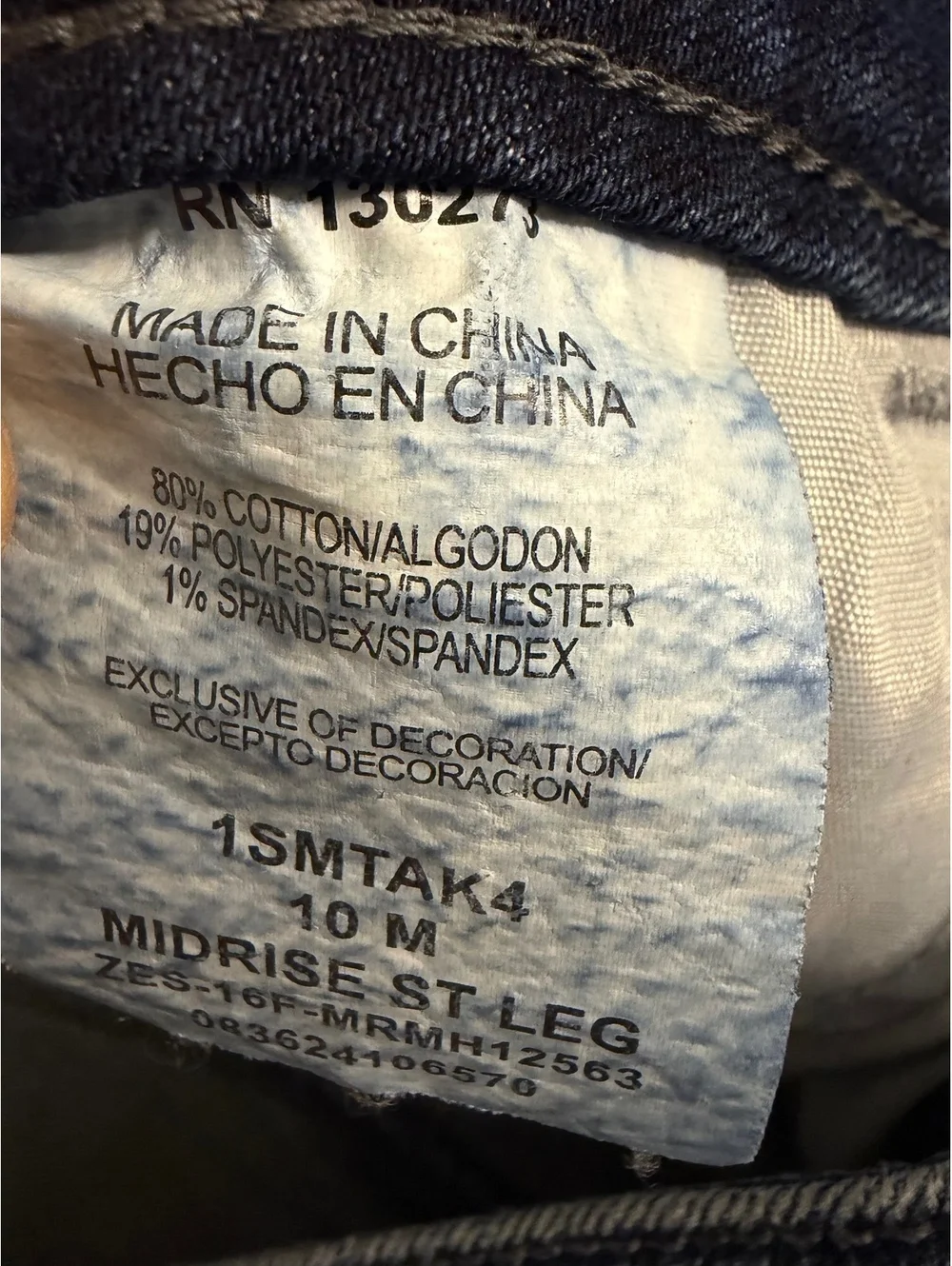 Riders by Lee Mid Rise Straight Leg Jeans, Size 10M, Blue Denim